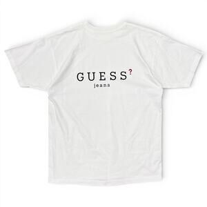 Vintage 90s Guess Jeans ? Question Mark Tee T Shirt Double Sided USA Made White